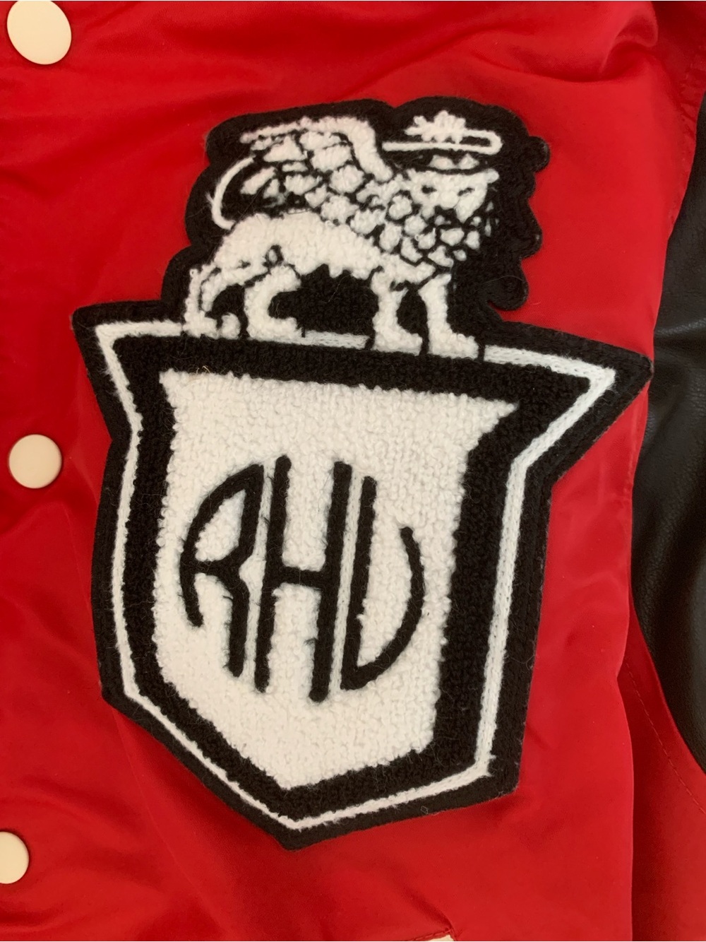 Zara x Rhuigi "RHU" Patches Varsity Bomber Jacket - Red/Cream - Size Small - Picture 5 of 15